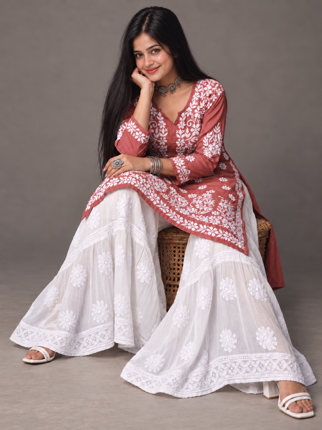 Hoor chikankari georgette wide sharara pant
