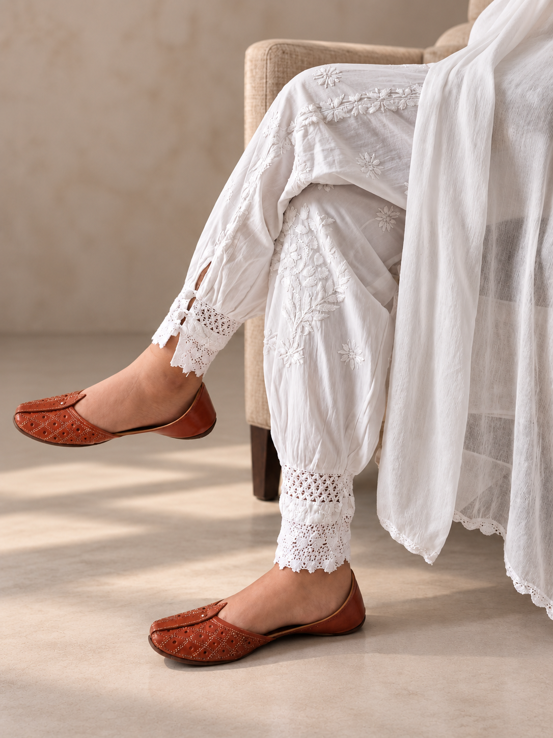 Hunza white chikankari afgani salwar