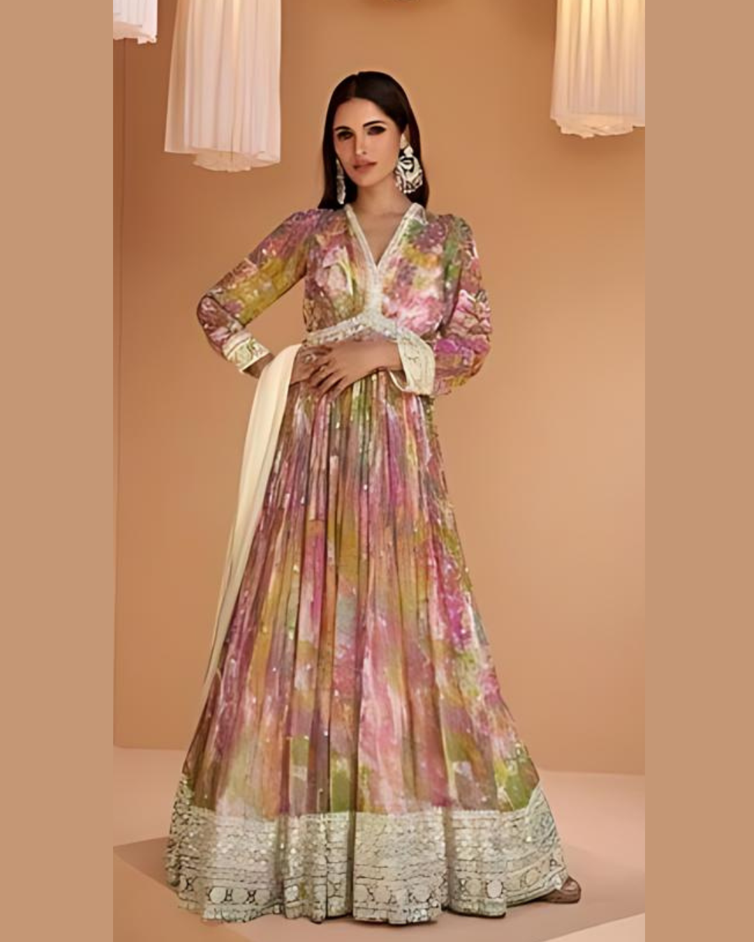 Masnavi ishqa gown floral pink