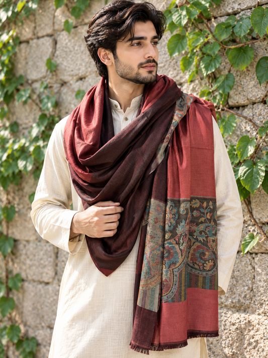 Jamavar Reversible metallic red cashmere pashmina scarf