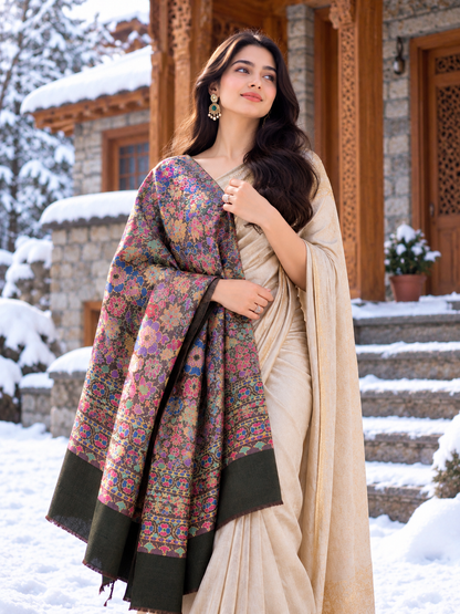 Jamavar deep hues paisley border cashmere scarf