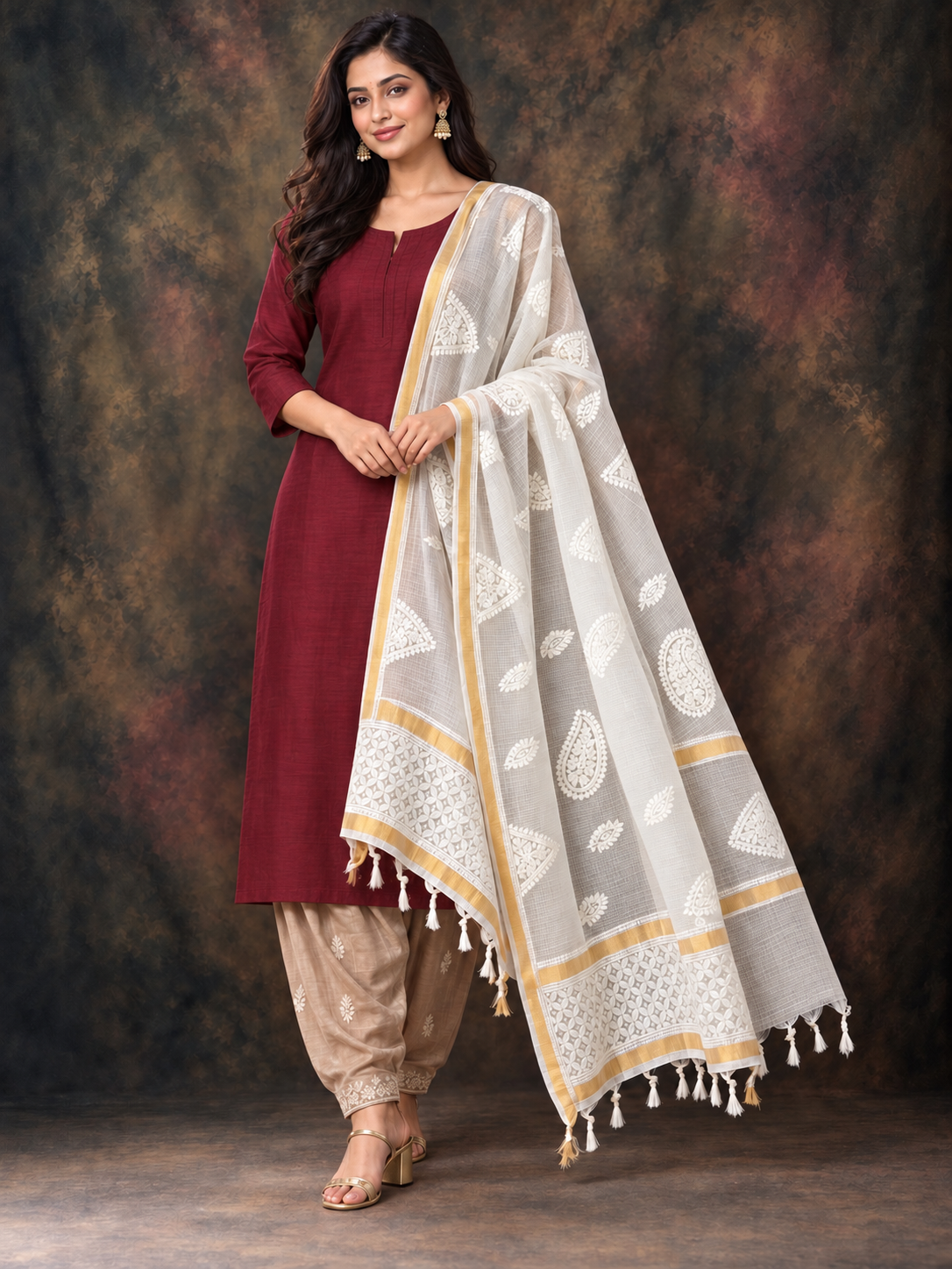 K-silk chikankari dupatta