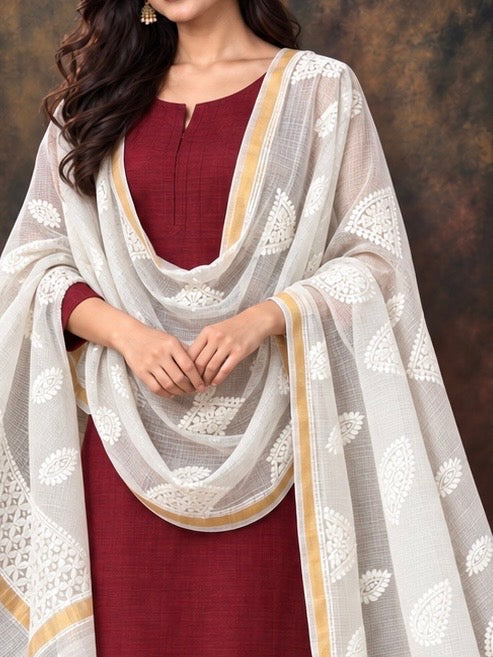 K-silk chikankari dupatta/ Stole