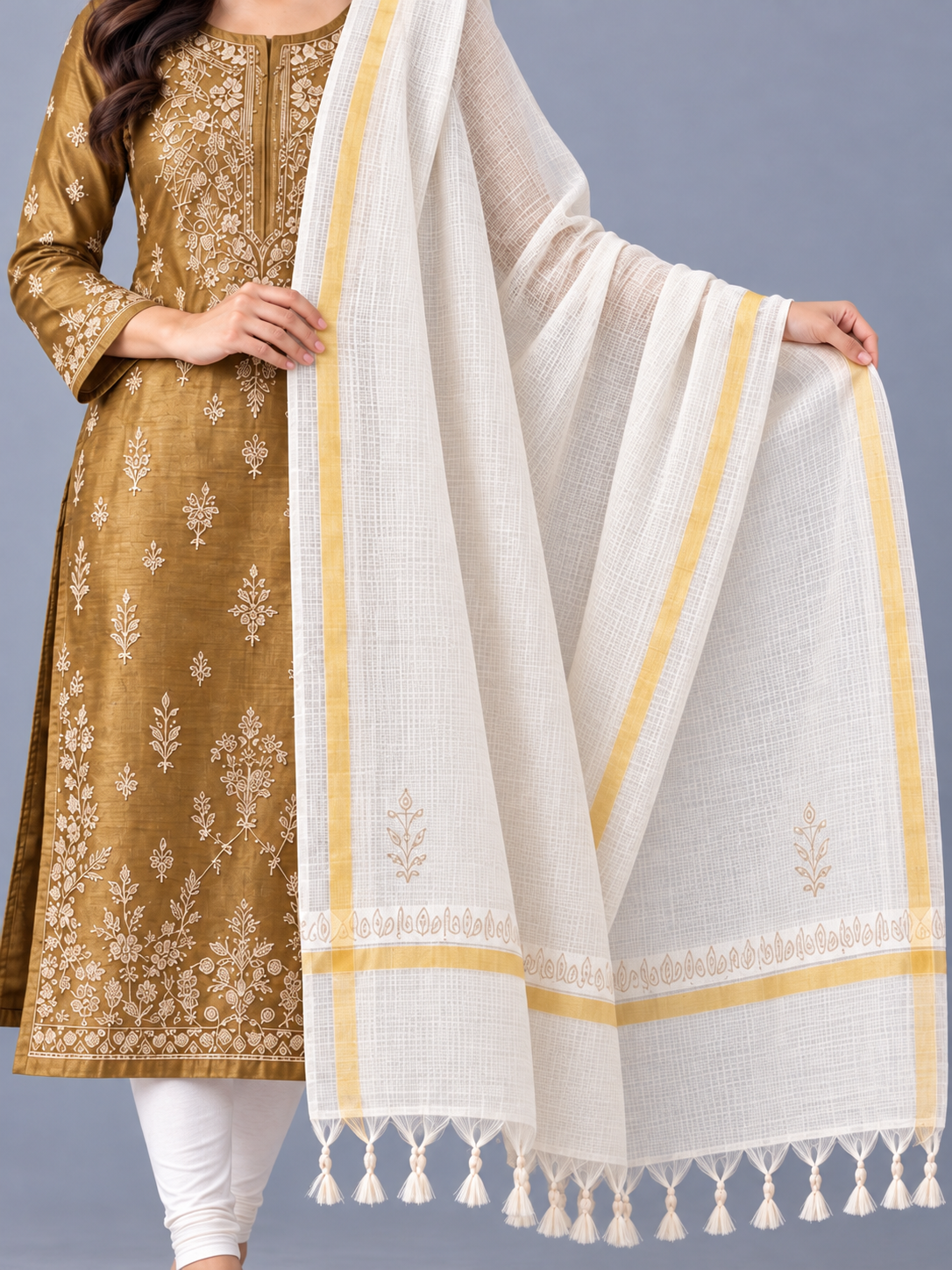 K-silk chikankari duppatta by Masnavi