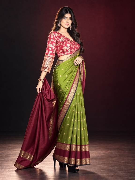 Masnavi Kanchipuram hiina green silk saree