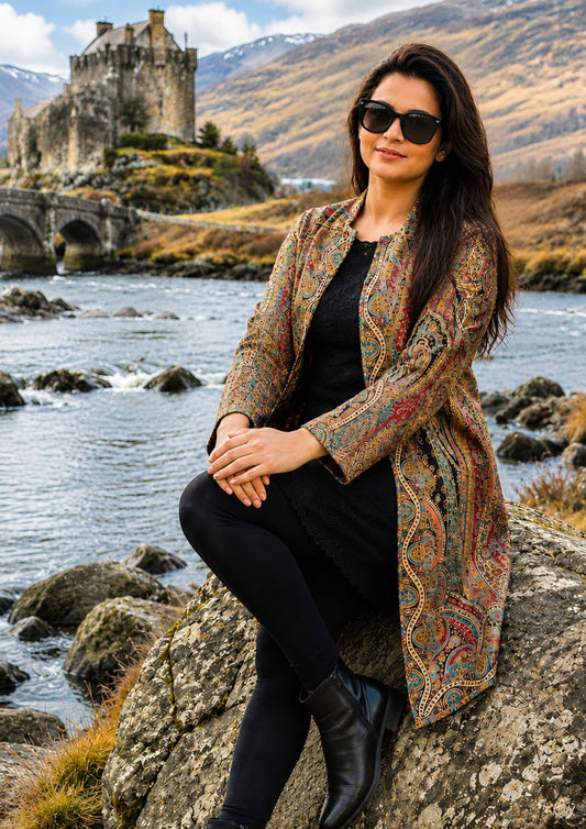 long paisley print kashmiri kani jacket
