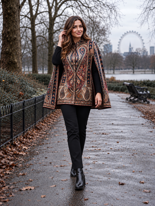 Kashmiri short paisly kani cape jacket