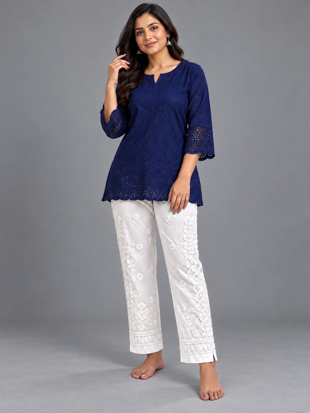 Keri chikankari cotton pants white on white