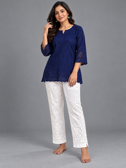 Keri chikankari cotton pants white on white