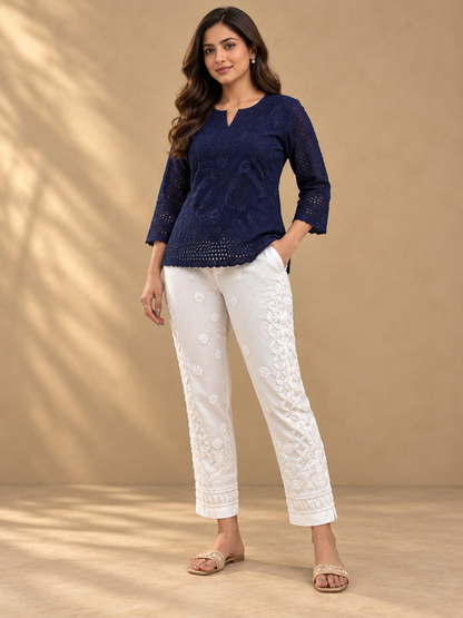Keri chikankari cotton pants white on white