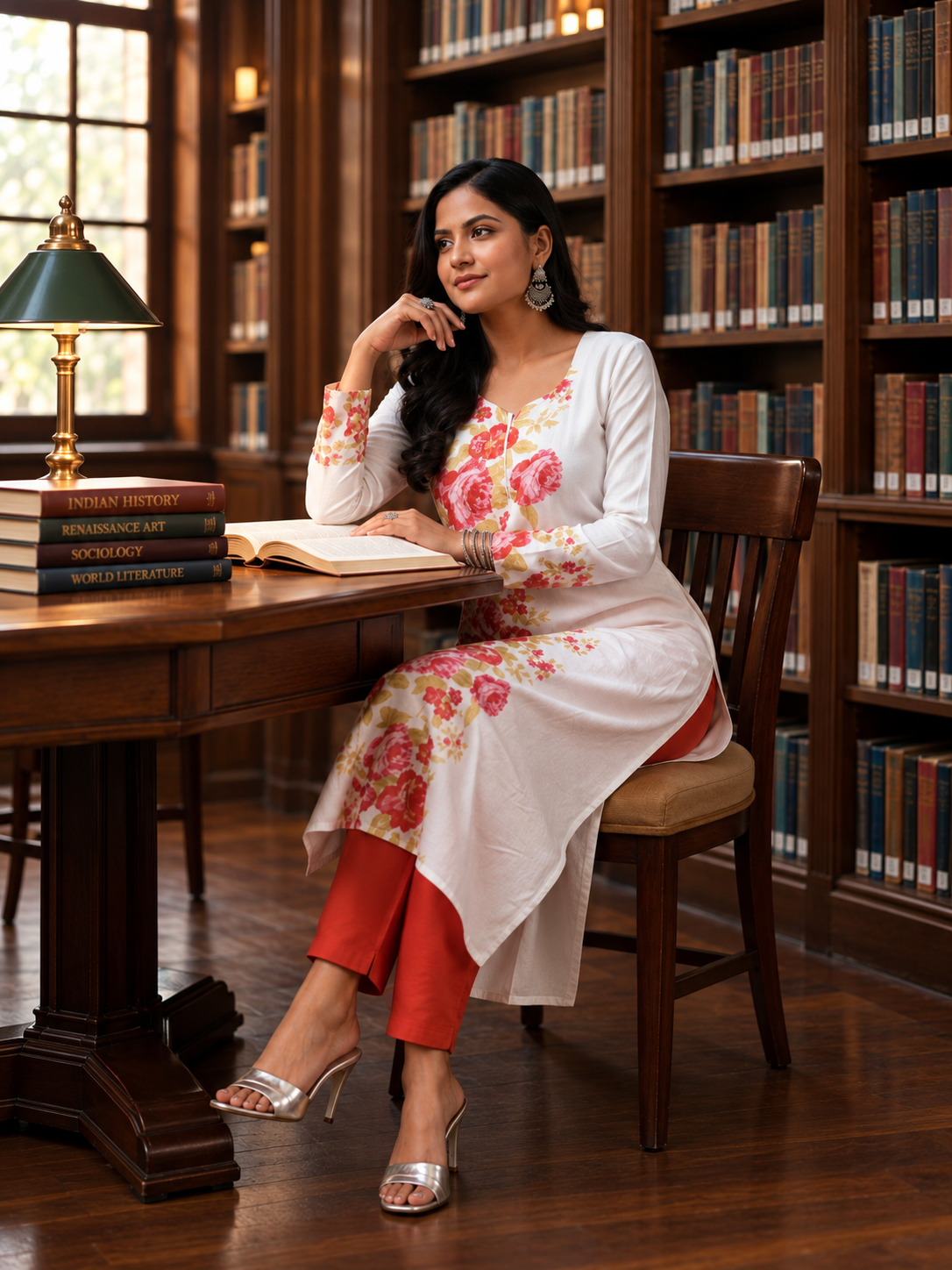 Lilah Rayon floral white Kurti/Top white