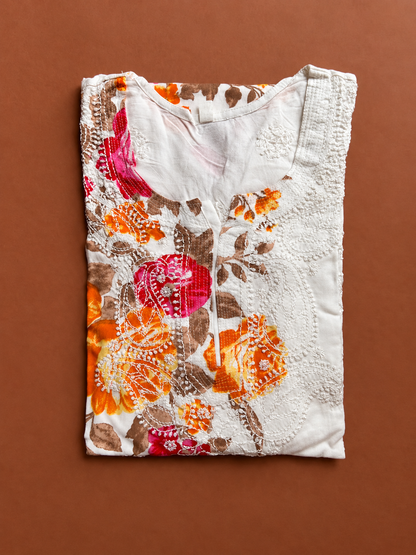 Lilah Rayon floral white Kurti/Top white