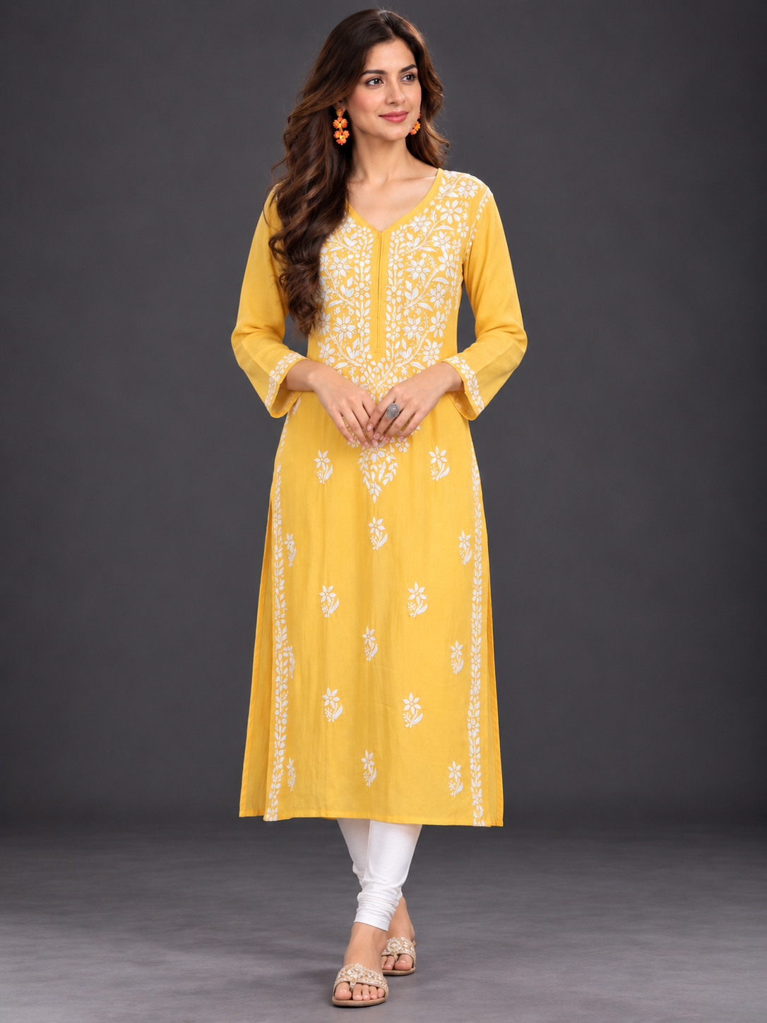 Lilah corn yellow chikankari kurti2