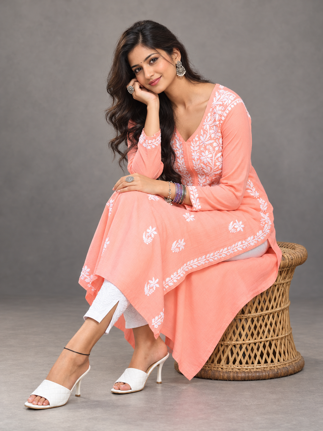 Lilah peach chikankari kurti by Masnavi