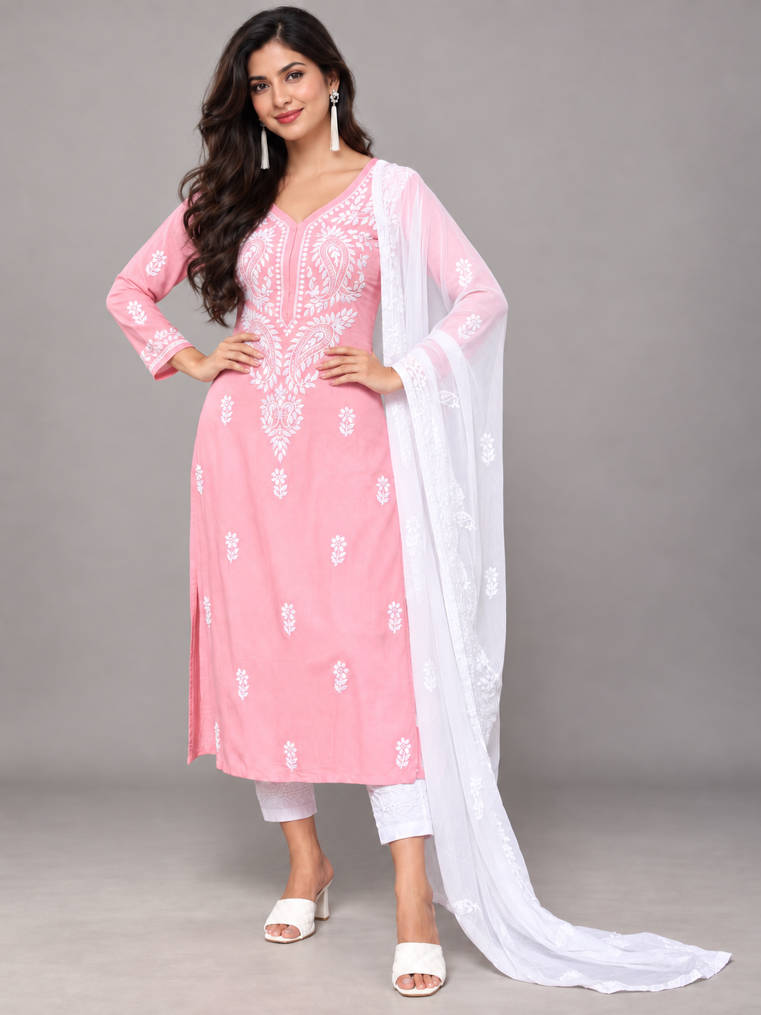 Lilah pink rayon chikankari kurti