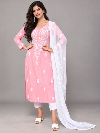 Lilah pink rayon chikankari kurti