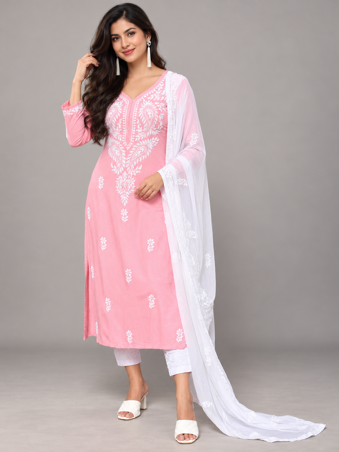 Lilah pink rayon chikankari kurti