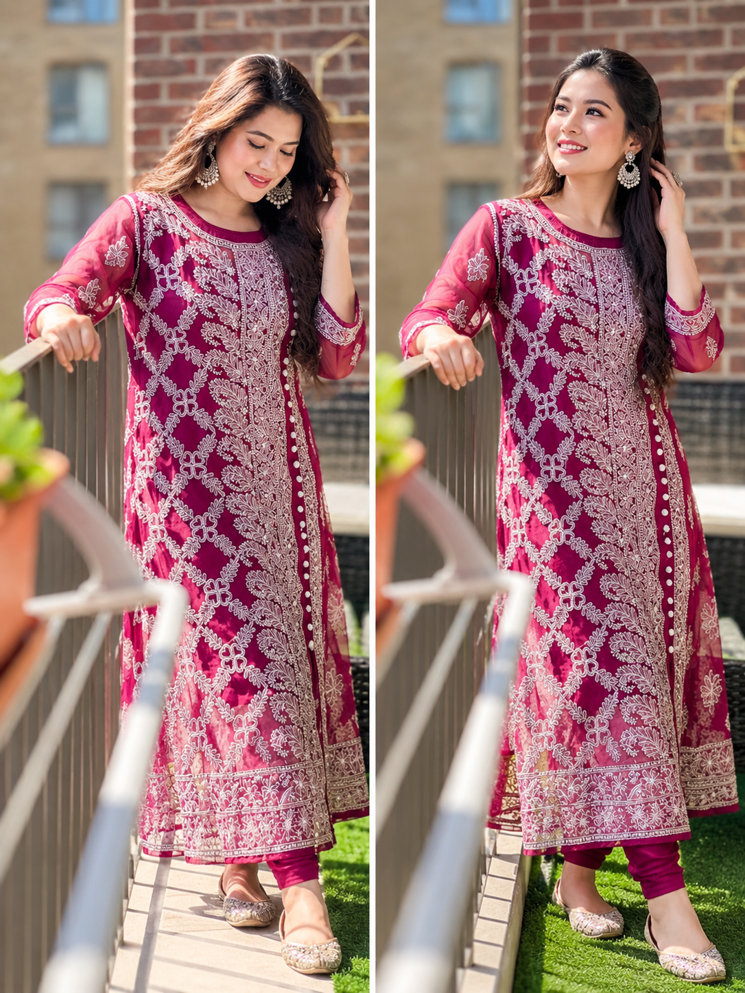 Maheroo chikankari georgette angrakha maroon kurti set