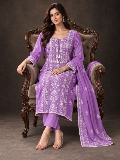 Mahira Organza lavender chikankari set