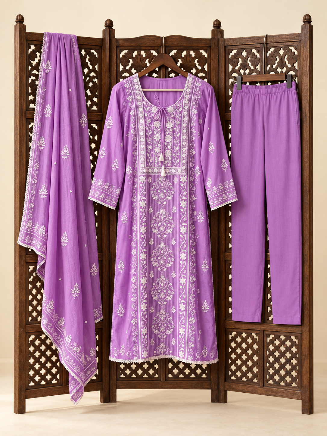 Mahira Organza lavender chikankari set