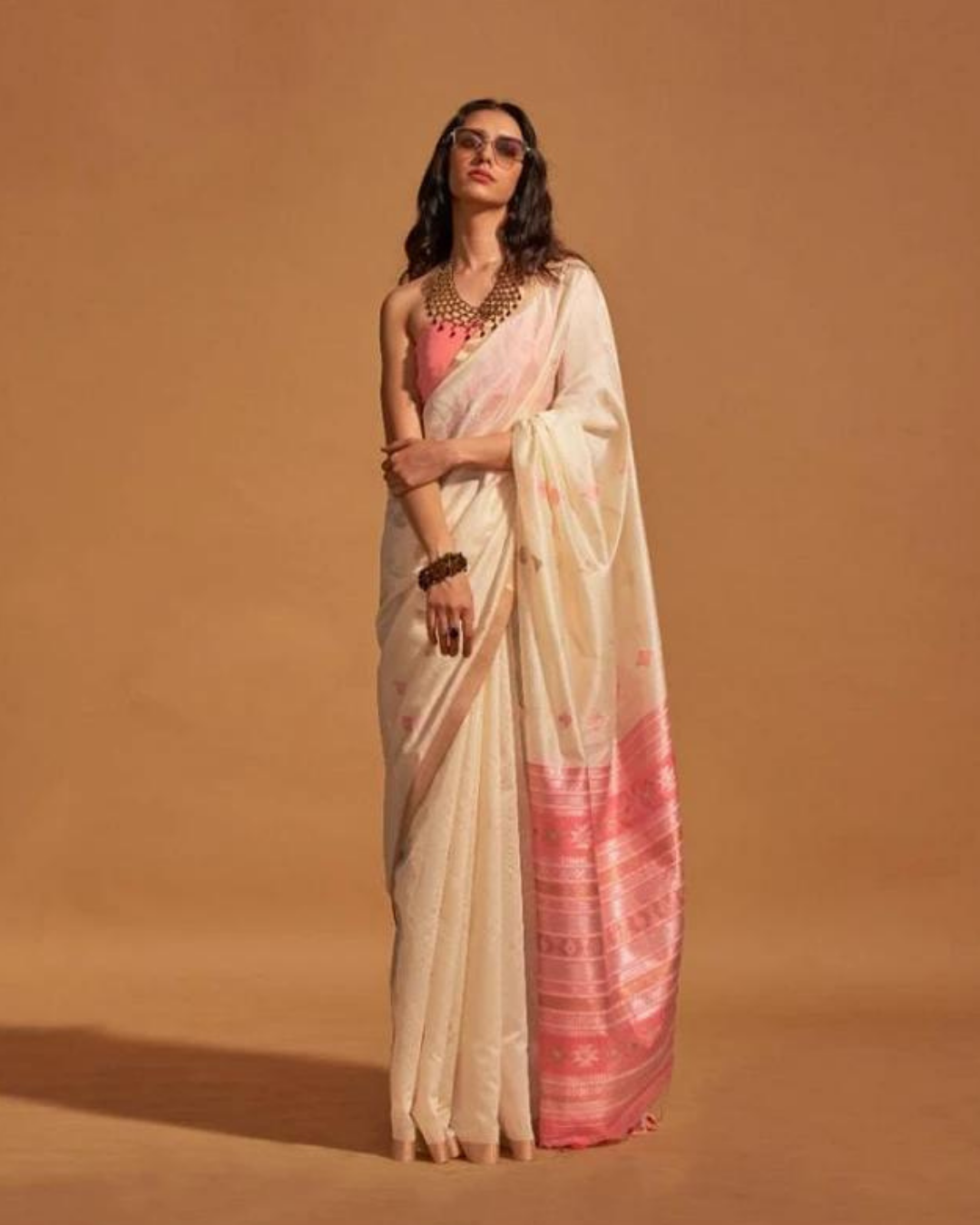 Royal silk sari White