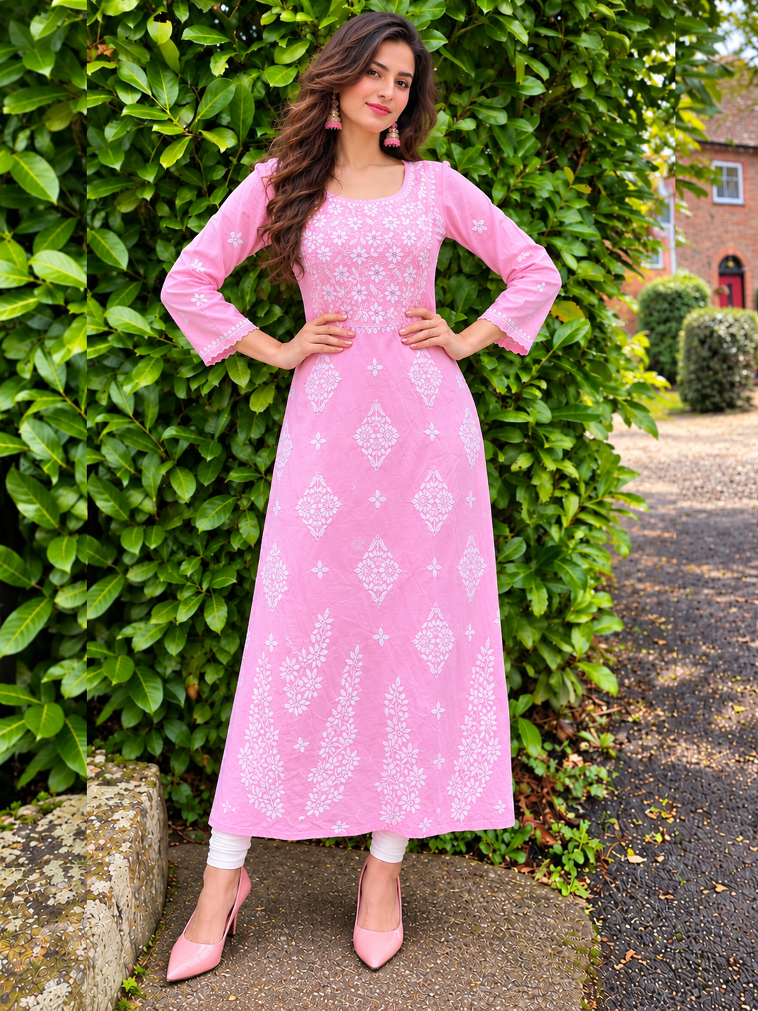 Maslin_Chikankari_pastel_pink_long_frock