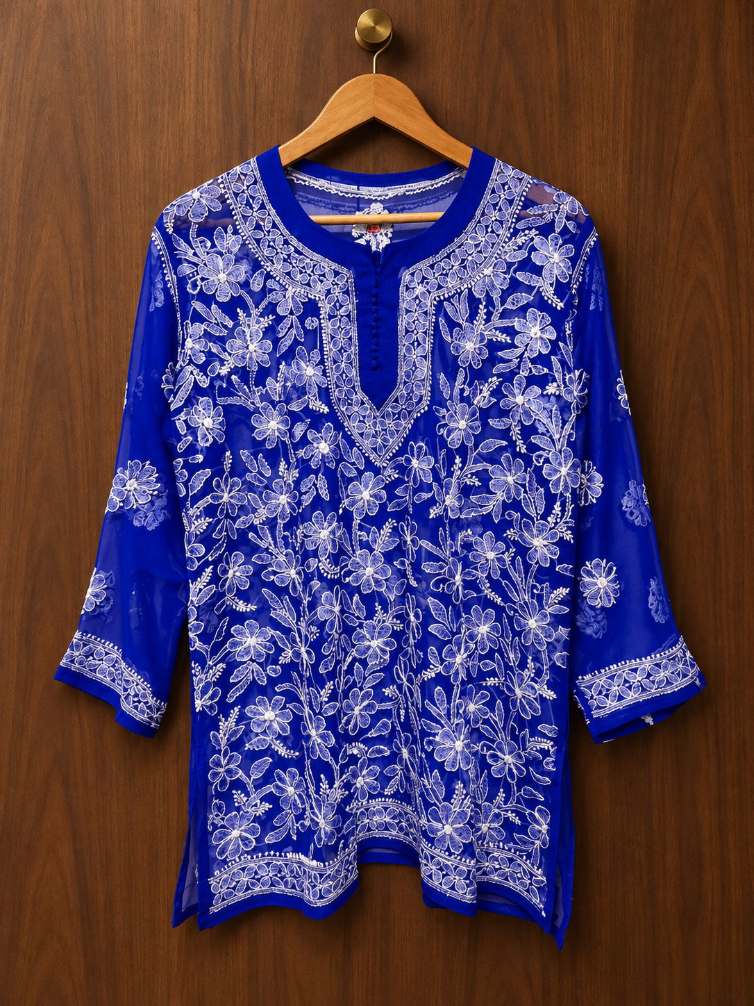 Masnavi Forever short georgette ink blue chikankari kurti