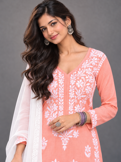 Lilah_peach_chikankari_kurti_by_Masnavi.