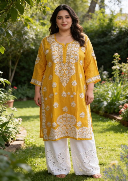 Masnavi Plus size Mallika Modal kurti yellow