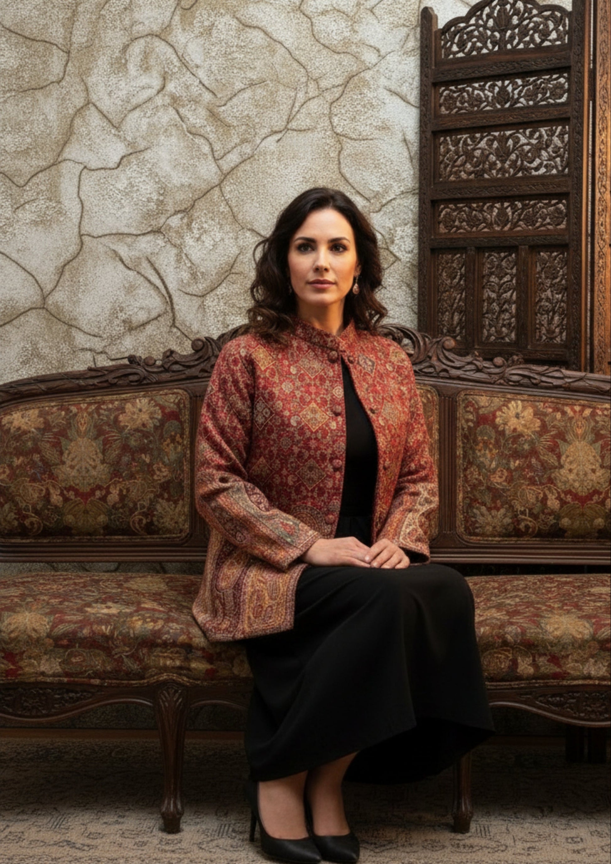 Masnavi miraj pashmina jacket paisley maroon