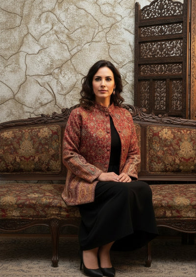 Masnavi miraj pashmina jacket paisley maroon