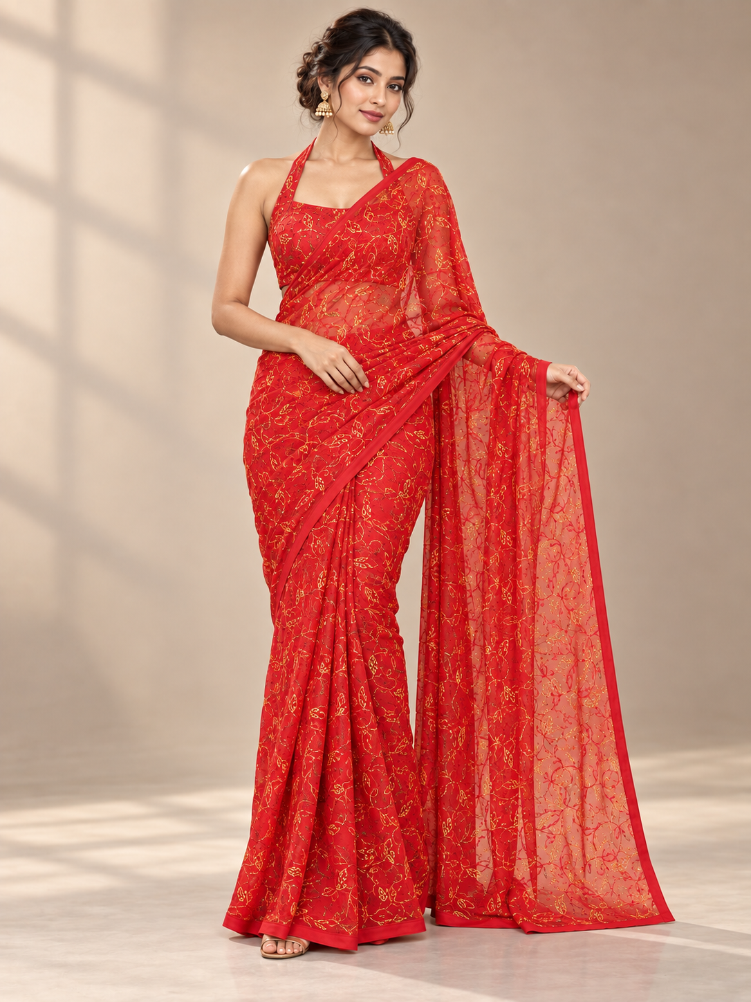 Masnavi red chikankari saree