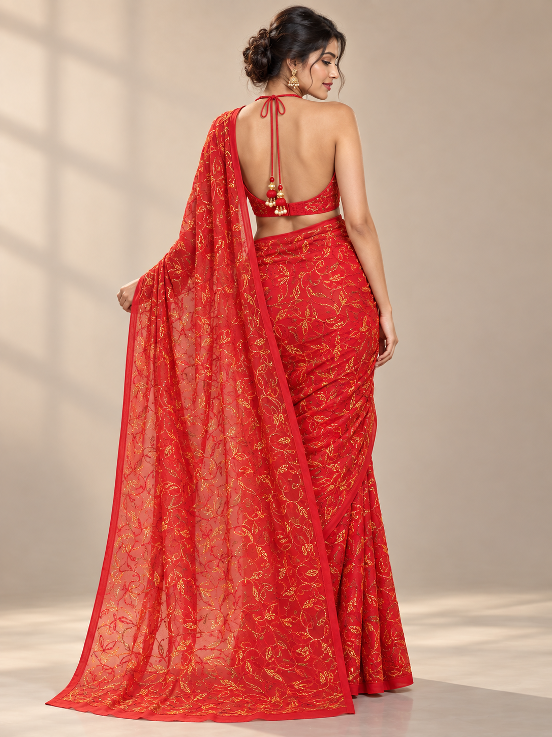 Masnavi red chikankari tepchi saree
