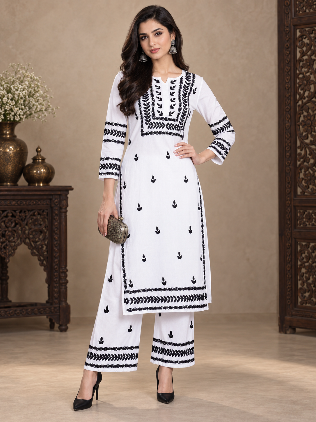 Sia white chikankari kurti set