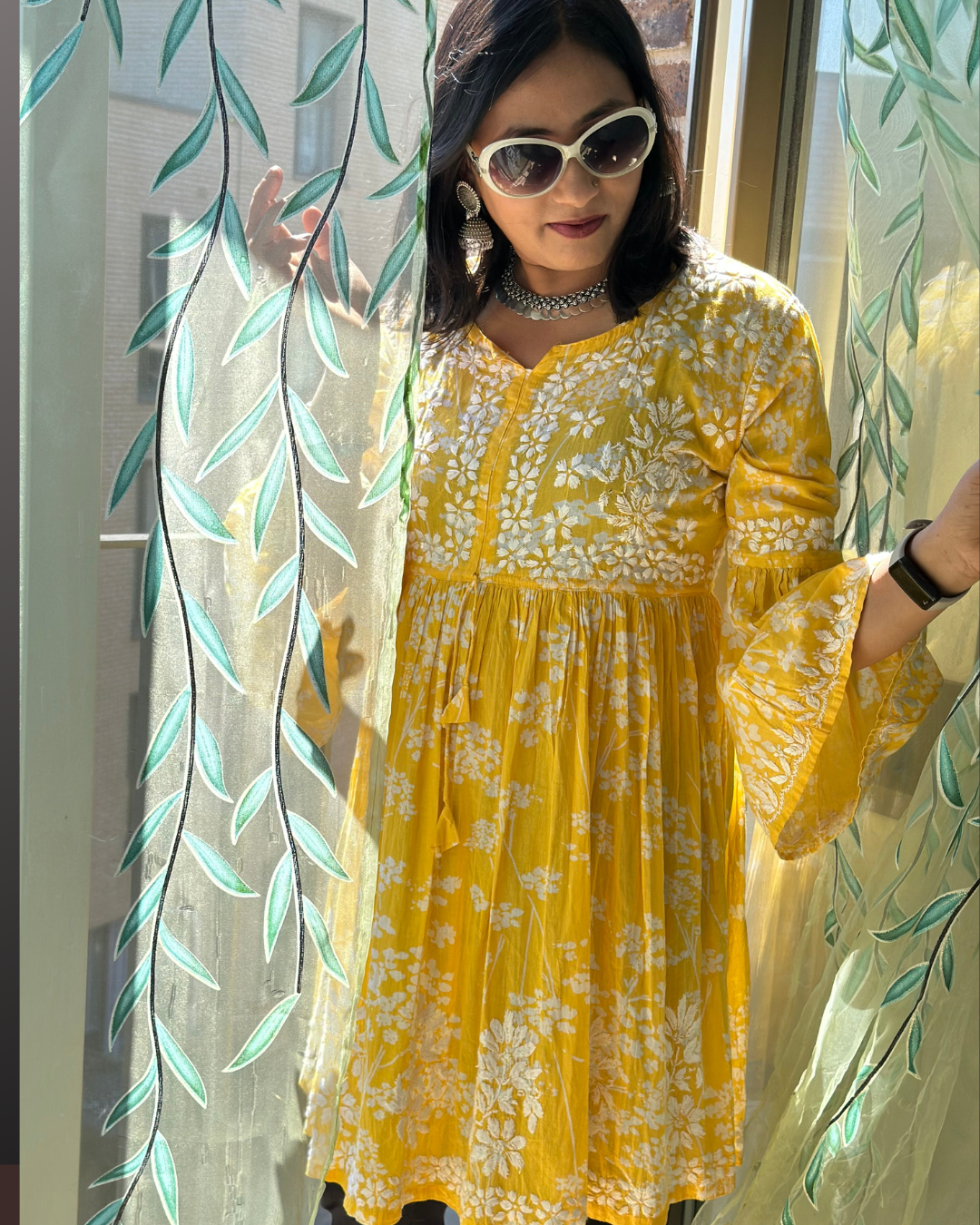Bella flute sleeve midi dress yellow