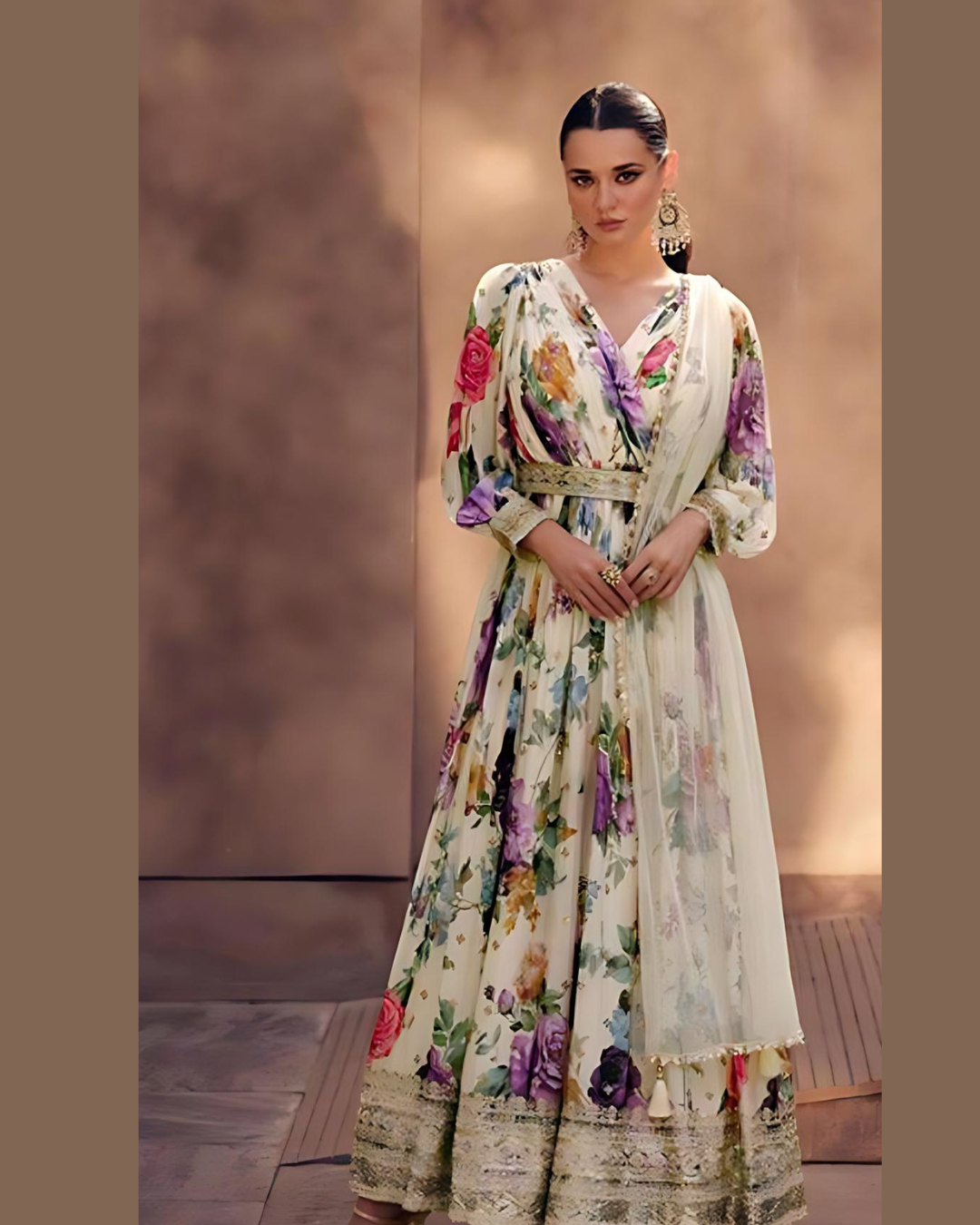 Masnavi Khaas frock dress white floral