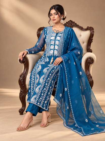 Mira organza chikankari_kurti_set