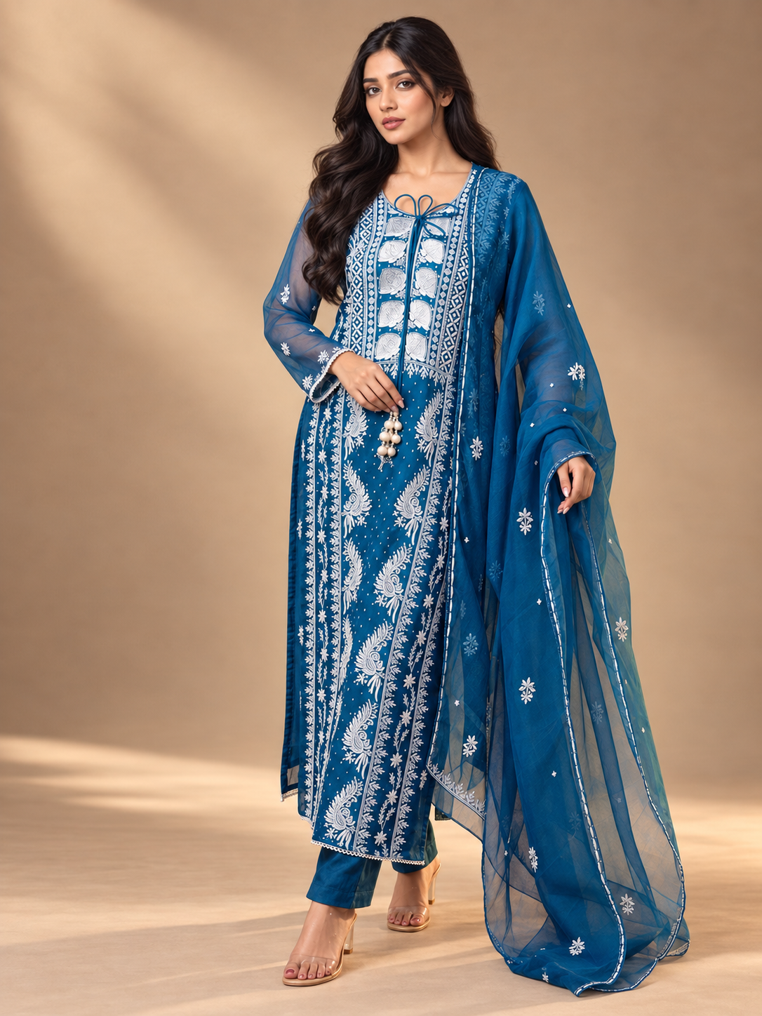 Mira organza chikankari_kurti_set