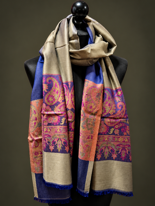 Miraj jamavar metallic grey cashmere scarf