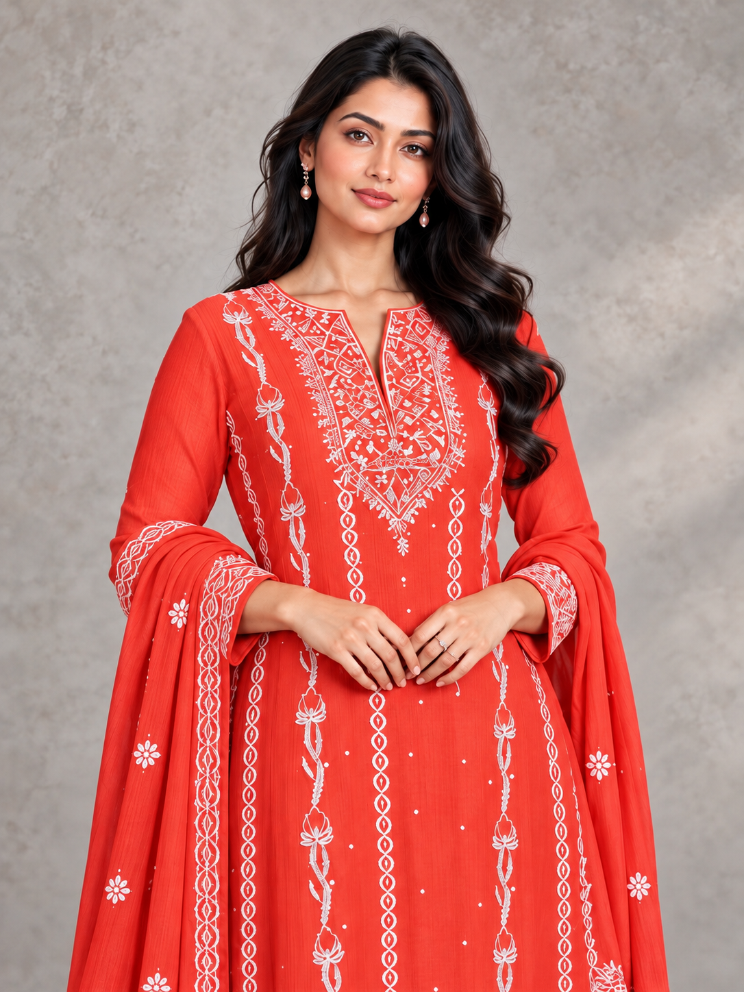 Mumtaz pure mul-chanderi chikankari anarkali long dress set