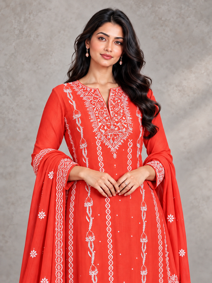 Mumtaz pure mul-chanderi chikankari anarkali long dress set