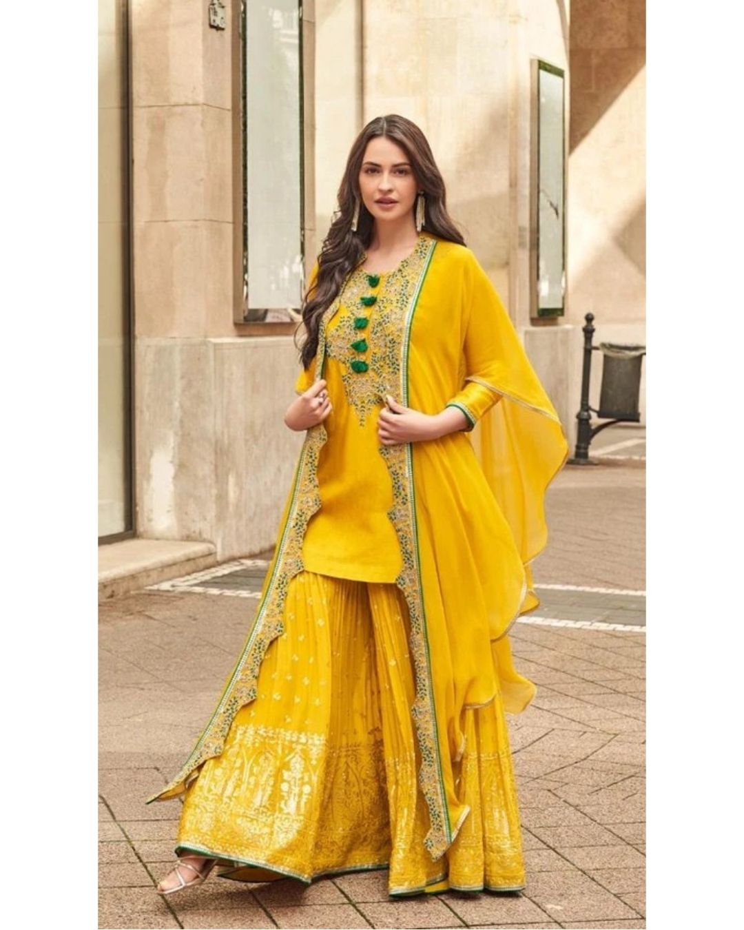 Mustard Yellow Chaand Raat Silk Kurta Gharara Set with Dupatta