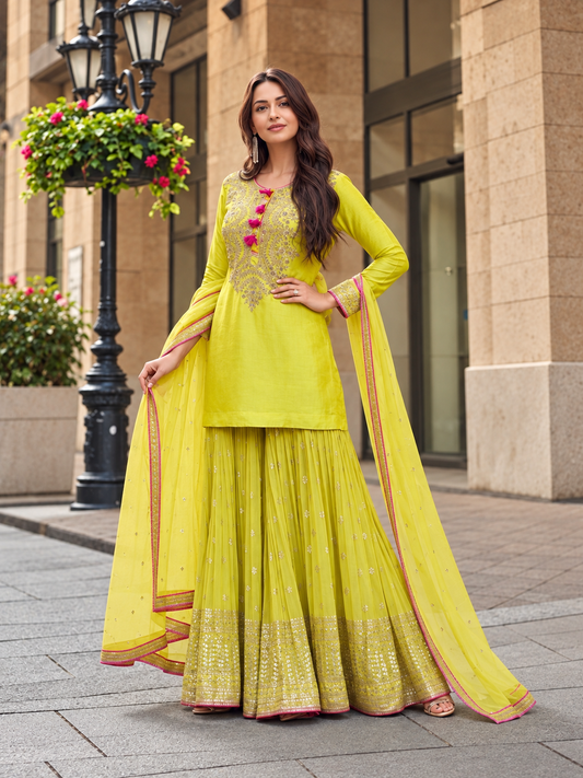 Mustard_green_Chaand_raat_silk_gaharara_set.