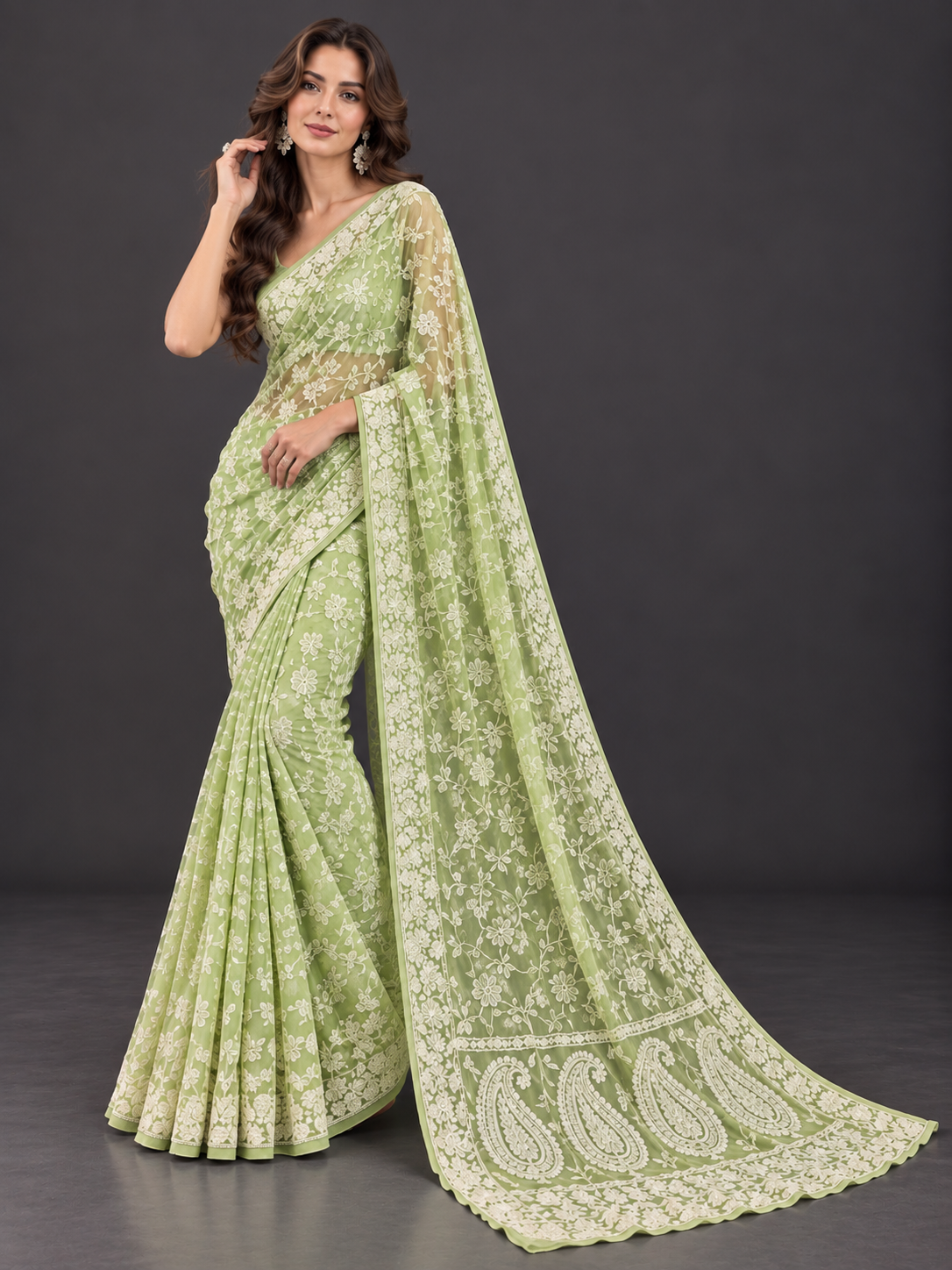 Naaz by masnavi chikankari georgette saree