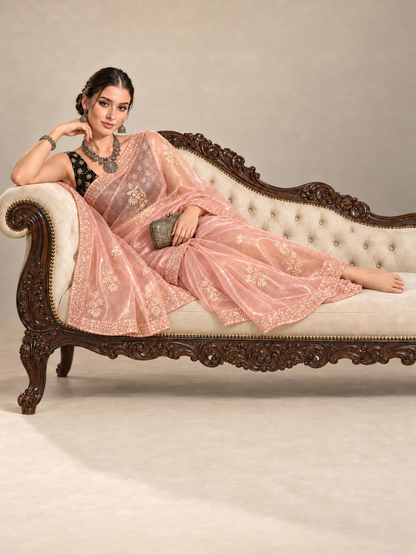 Naaznin chikankari pearl work retro special organza saree