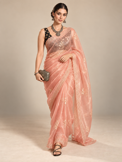Naaznin chikankari pearl work retro special organza saree