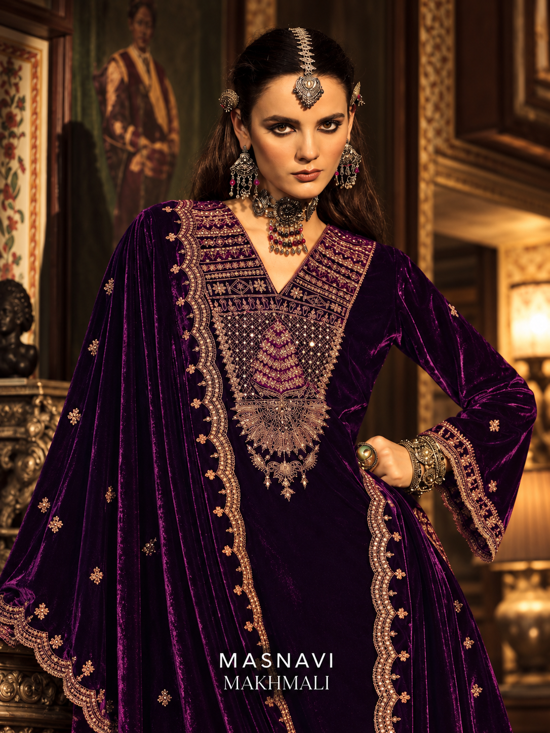 Noorjahan makhmali Velvet Suit-Violet