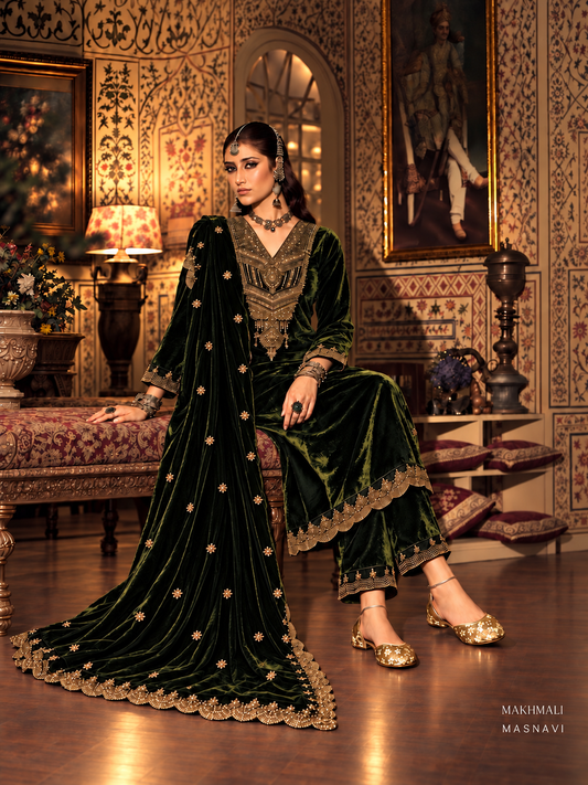 Noorjahan makhmali Velvet-olive green