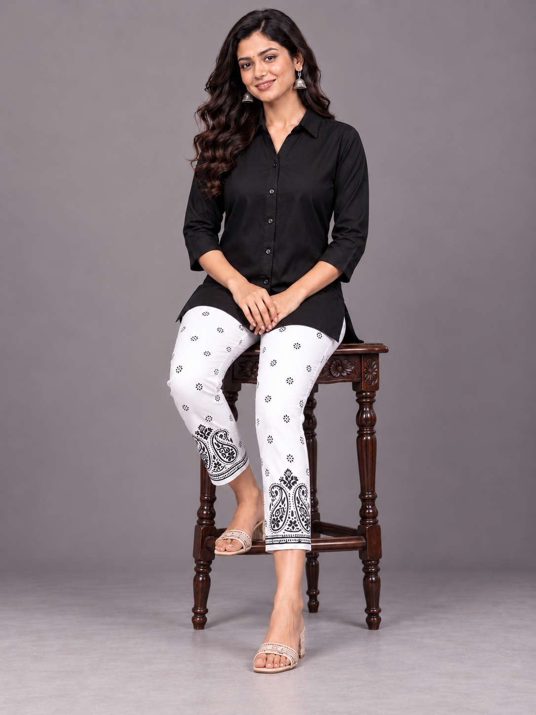 Nyka chikankari cotton pant black thread  embroidery on white mul cotton fabric