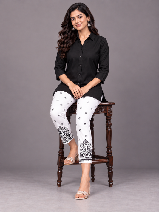 Nyka chikankari cotton pant black thread  embroidery on white mul cotton fabric
